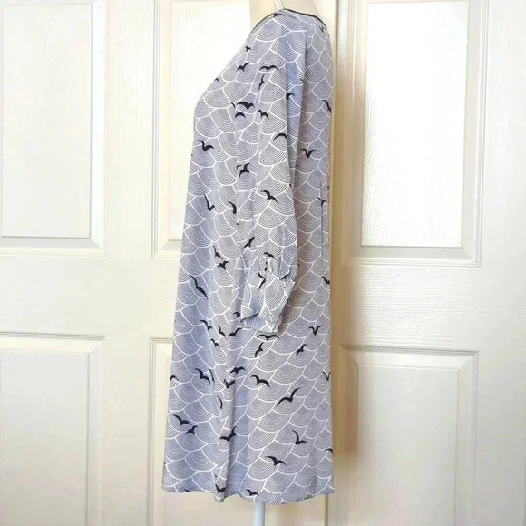 Kate Spade Blue & White Silk Long Sleeve Bird Print Shirt Women's Dress - Picture 3 of 7